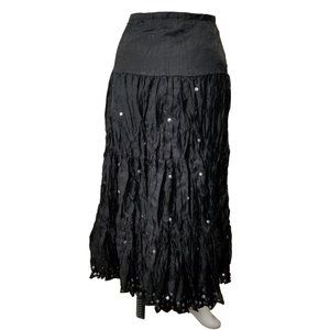Love and Let Love Skirt L Black Long Maxi Sequin Zipper Ruffle Club Party Gothic